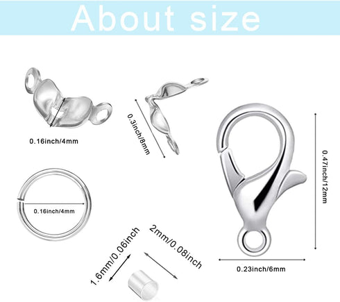 1600 Pcs Jewelry Making Accessories Set with 100 Pieces Lobster Claw Clasp 300 Pieces Bead Tips Knot Covers 600 Pieces Crimp Tube Beads and 600 Pi...