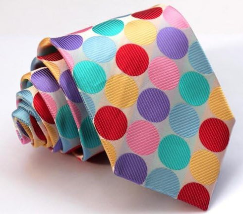 Intrepid Handmade, Executive Wardrobe Accessory, Pink Red Purple Polka Dot 3.4" Silk Classic Jacquard Tie, Men's Necktie in Pristine gift box...