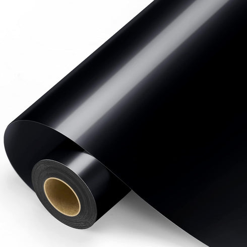 Black Permanent Vinyl - Glossy Black Adhesive Vinyl Roll for All Cutting Machine, Permanent Outdoor 12" x11FT for Decor Sticker, Car Decal, Scrapb...