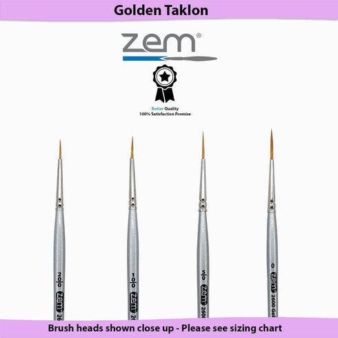 ZEM Brush Golden Taklon Multi Media Long Liner Artist Brush Set 20/0, 10/0, 5/0, 0...