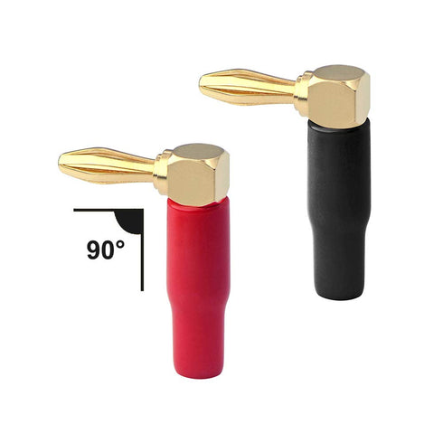VCELINK Right Angle Banana Plugs 4 Pairs/8 Pack, 90 Degree 4mm 24K Gold Plated Dual Screw Type Speaker Connector for Speaker Wire, Red and Black...