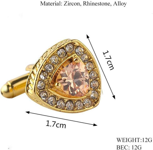 V & L Gold Crystal Cuff links Yellow – Fancy Unique Elegant Sparkling Luxury Gem Stone Cufflinks for men in Triangle - Perfect for Wedding, Formal...
