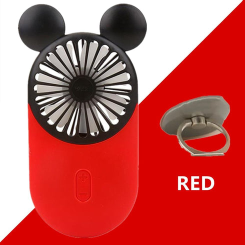 Cute Mouse Personal Mini Fan, Handheld USB Rechargeable Fan with Pretty LED Light, 3 Adjustable Speeds with Portable Holder, for Indoor Or Outdoor...