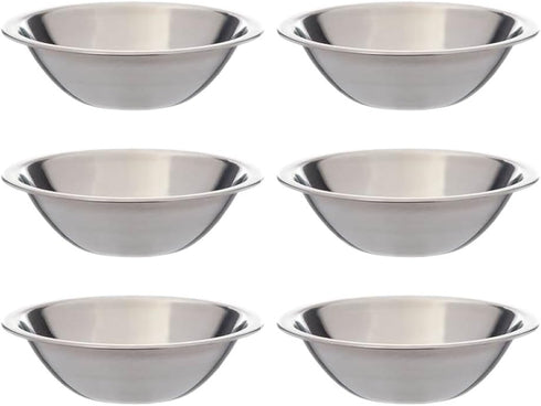 SET OF 6-6 1/2 Inch Wide Stainless Steel Flat Rim Flat Base Mixing Bowl...
