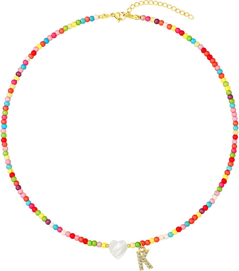 MJartoria Initial Necklaces for Women, Colorful Beaded Necklace, Y2K Shell Beach Necklace Letter Choker Necklace Handmade Jewelry Gifts...