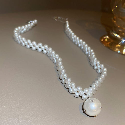 Boho Layered Necklaces for Women Weave Short Necklaces Gold Choker Necklaces Pearls Necklace Layered Rhinestones Pendant Necklace Multilayer for W...