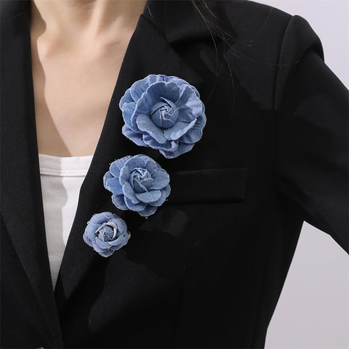 Fashion Denim Camellia Flower Lapel Brooch Pin for Women Girls Fabric Floral Bouquet Corsage Pins Clip Sweater Coat Dress Suit Backpack Brooches P...