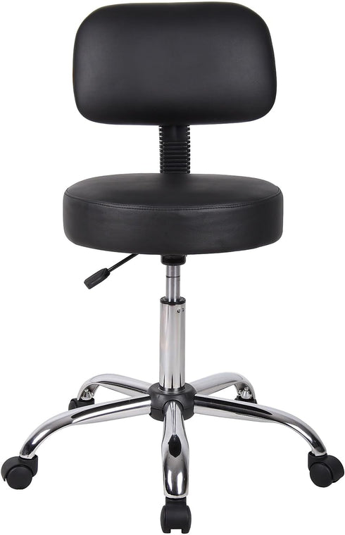Boss Office Products Be Well Medical Spa Stool with Back in Vinyl, Black...