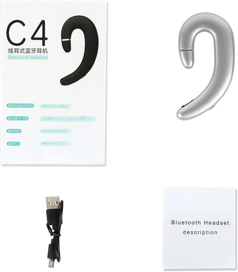 Ear Hook BT Wireless Headphone,Non Ear Plug Headset with Microphone,Single Ear Noise Cancelling Earphones Painless Wearing for Android Smartphones...