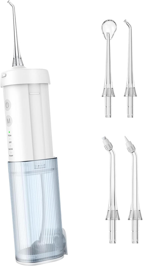 NewWay Water Dental Flosser for Teeth, Portable and Rechargeable Oral Irrigator with 4 Flossing Tips Waterproof Teeth Cleaner Picks for Home Trave...