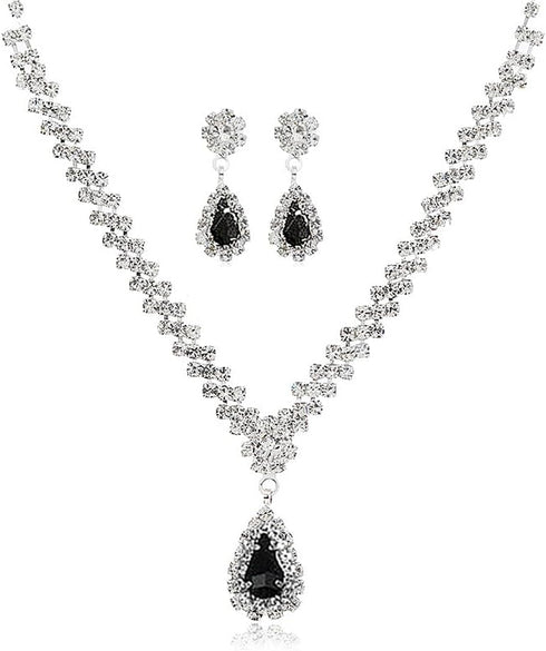 YOOESTORES82 Rhinestone Wedding Jewelry Sets for Women Bridal,Glitter Crystal Teardrop Statement Prom Earrings Necklace Party Costume Jewelry Sets...