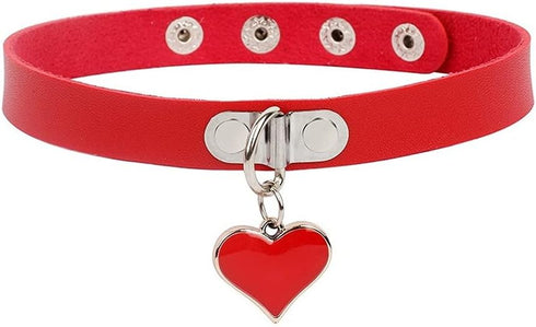 Red Choker Women Leather Black Red Pink Heart Pendant Necklace Heart Choker Punk Rock Collar Fashion Accessories Stainless Steel...
