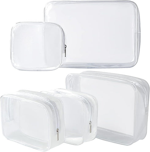 5 Pack Clear Plastic Zippered Toiletry Carry Pouch TSA Approved Toiletry Bag Portable Cosmetic Makeup Bag for Vacation, Bathroom and Organizing (W...