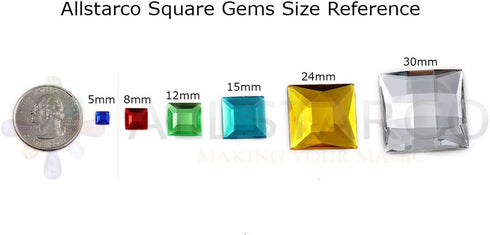 Allstarco 18mm Jet Black CH37 Square Flat Back Sew On Beads for Crafts Plastic Acrylic Rhinestones with Holes for Sewing, Clothing Embelishments, ...