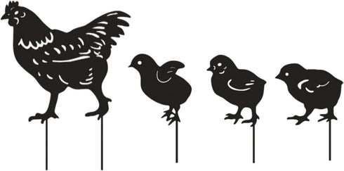Metal Stake Chicken Decorative Garden Stakes Black Small Chicken Silhouette Garden Statues for Yard Outdoor Lawn Patios Garden Decoration,Set of 4...