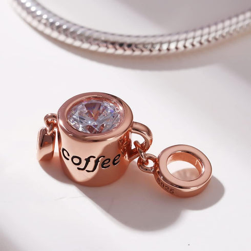 Rose Gold Coffee Cup Charms Fits Pandora Bracelet 925 Sterling Silver Red Wine Glass Chocolate Candy Clock Vacation Charms Jewelry Gifts for Women...