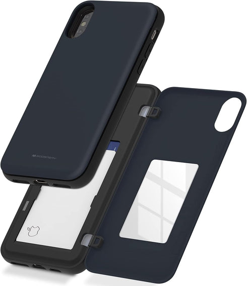 GOOSPERY Magnetic Secure Bumper Compatible with iPhone Xs / X Case, Card Holder Wallet Case, Easy Magnet Auto Closure Dual Layer Protection, Navy...