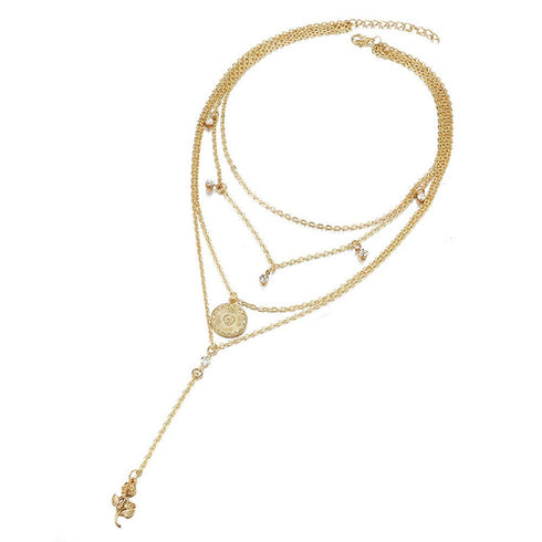 fxmimior 4 Tier Bohemia Flower Y Coin Layered Necklace Bar Charm Pendant Neckalce Delicate Station Chain Multilayer Dics Bar Choker Necklaces for ...