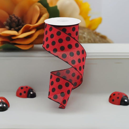 Craig Bachman 2.5" Medium Polka Dots: Red & Black (10 Yards) Durable Fabric Wired Edge for Crafting, Elegant Floral Arrangements, Gift Wrapping, a...