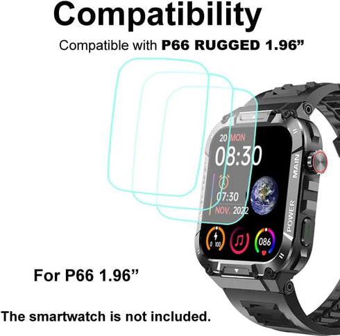 Tempered Glass Screen Protector Compatible with Hvlgmrc P66 1.96 inches Rugged Smart Watch, 3pcs, 9H...