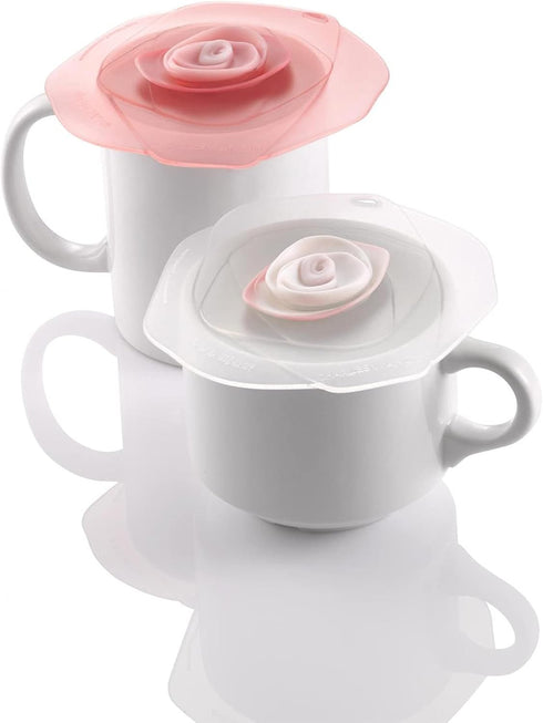 Charles Viancin-Set of 2 Rose Frozen White 4”Silicone Drink Covers-Airtight Seal on Any Smooth-Rimmed Glass, Keep Drinks Cool or Hot, Protect from...