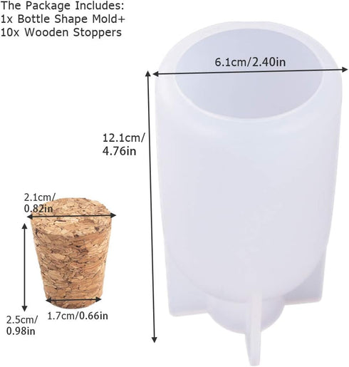 Lamp Shade Resin Mold with 10PCS Wooden Stoppers Creative Bottle Shape Silicone Molds for Epoxy Resin Casting Candle Soap Making Flower Specimen H...