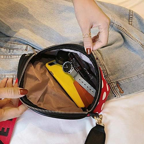 Kids Nylon Waist Bag Cute Polka Dot Small Fanny Pack Belt Bag Phone Purse for Women Girls Sport Running Travel Festival Red...