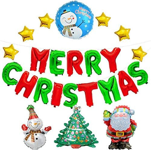 MERRY CHRISTMAS Balloons, Xmas Aluminum Foil Balloons Christmas Anniversary Party Supplies Decorations Home Party Decor, 16Inch -Red & Green(ribbo...