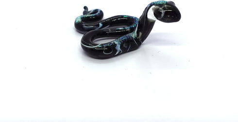 Snake Tiny Micro Figurines Hand Blown Glass Art Reptiles Animals Collectible Gift Home Décor (Black)...
