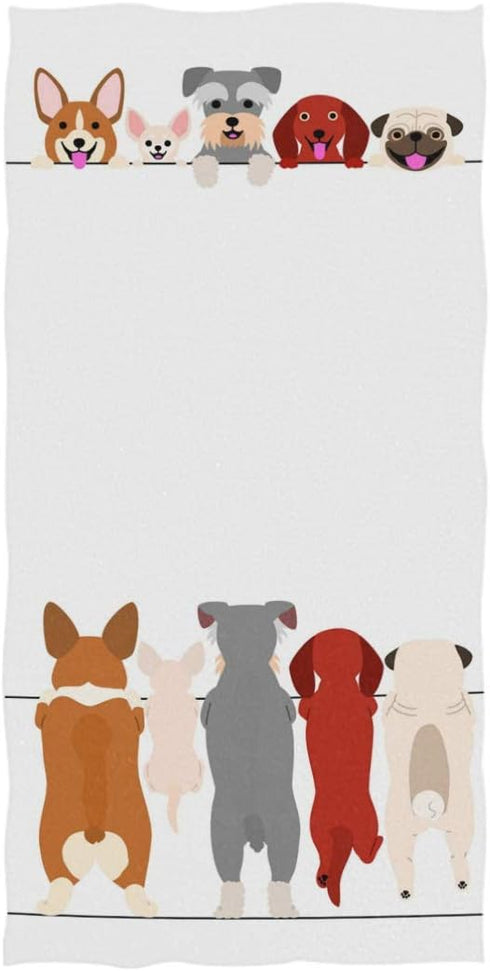 Naanle Lovely Standing Small Dogs Front and Back Border Set Soft Guest Hand Towels Multipurpose for Bathroom, Hotel, Gym and Spa (16" x 30",White)...