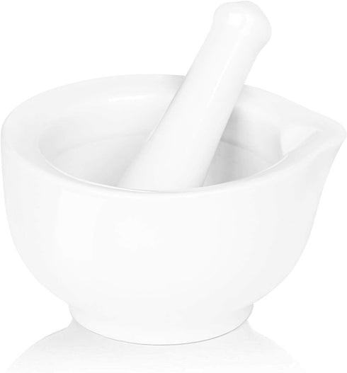 LEETOYI Porcelain Small Mortar and Pestle, Ceramic Herb Grinder Pill Crusher Set, 3.3 inch White...