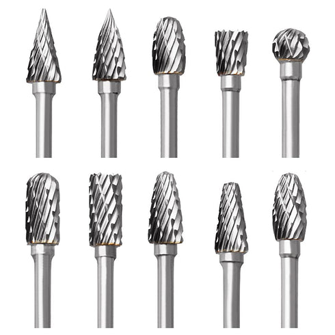 Tungsten Carbide Rotary Burr Set for Dremel, 10PCS Carbide Double Cut Carving Burr Bits with 1/8” Shank Rotary Tool Accessories for Woodworking, E...