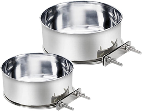 Kennel Stainless Steel Bowls Hanging Crate Durable Anti-Spill Food Feeder Dish Water Bowl 2PCS Quick Lock Cage with Clamp Holder for Small Sized D...