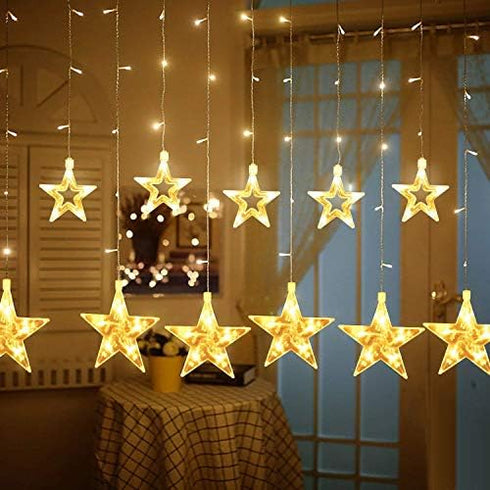 TOFU Star Curtain Lights, 108 Led 12 Stars Remote Window Curtain String Lights Plug in with 8 Flashing Modes Decoration for Christmas, Wedding, Be...
