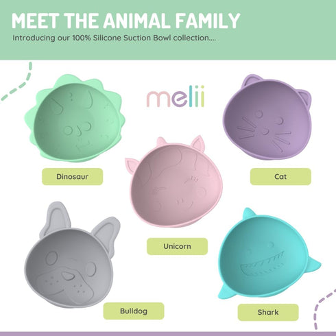 melii Silicone Suction Bowls for Babies and Toddlers, Cat, 10.1 oz - 2 Pack, 100% Food Grade Silicone, Animal Shaped, BPA Free, Dishwasher & Micro...