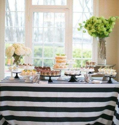 lovemyfabric Cotton 2 Inch Black & White Stripes Tablecloth for Wedding/Bridal Shower, Birthdays, Special Events (58"x76")...