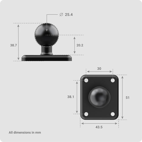 TUSITA Metal Rectangular AMPS Connection Plate with B Size 1" Ball Black...