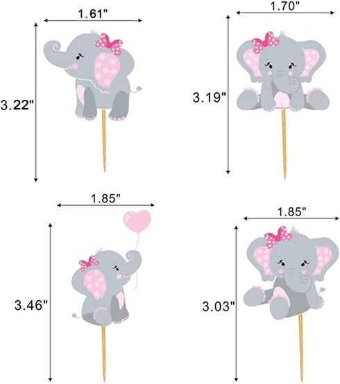 48pcs Pink Elephant Cupcake Toppers, Double Sided It's A Girl Picks, Cake Decorations for Elephant Theme Birthday Baby Shower Little Peanut Party ...