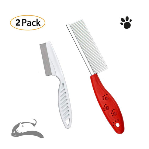 Pet Comb for Dogs & Cats,Small Dog & Cat Grooming Comb 2 Combs,Pet Stainless Steel Teeth Dogs Comb for Removing Matted Fur, Knots & Tangles,Sheddi...