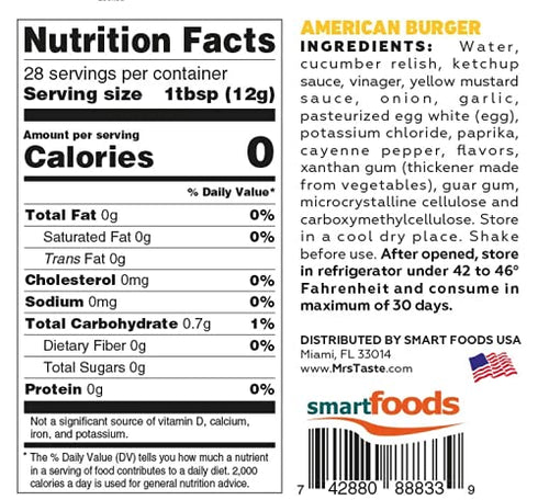 Mrs Taste Sugar Free American Burger, Zero Calories, Zero Sodium, Zero Sugar, High Fiber, Keto Friendly, Paleo Friendly, Condiments and Sauces (11...