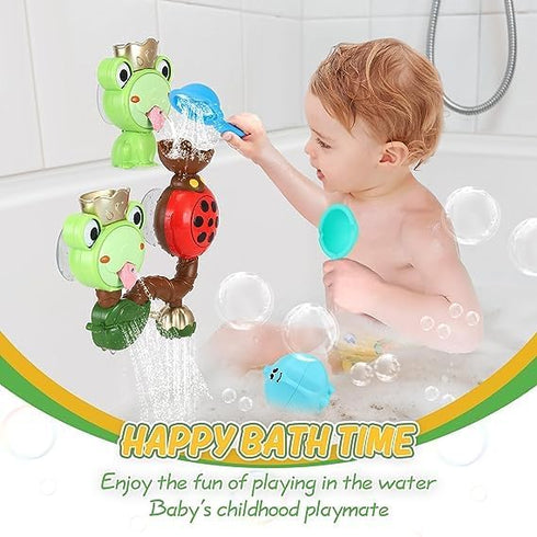 Bath Toys for Kids Ages 1-3 ,Bath Tub Toys for Toddlers 1 2 3 4 5 6 Years Old, Baby Bath Spin Wall Toys, Frog Bath Toys, Fill and Flow Pipe Water ...
