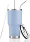 D·S 30oz Blue Tumbler Stainless Steel Double Wall Vacuum Insulated Mug with Straw and Lid, Cleaning Brush for Cold and Hot Beverages...