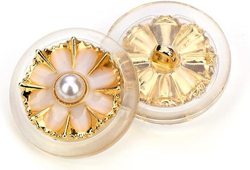 Clear Acrylic Cream Resin Flower Golden Metal Base Shank Buttons 20 Pcs - 18mm, 23/32"...