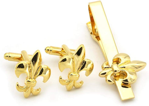 Fleur De Lis Cufflink and Tie Bar/Clip Set (Gold)...