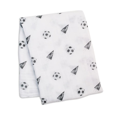 lulujo Baby Cotton Muslin Swaddle Blanket, 47 x 47, Soccer...