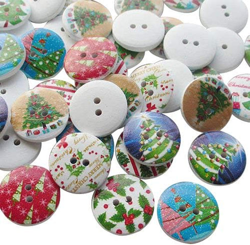 Chenkou Craft 100pcs Santa Christmas Tree Wood Buttons 15mm/20mm/25mm/30mm/40mm Sewing Mix Lots (3/4"(20mm), Multi-color)...
