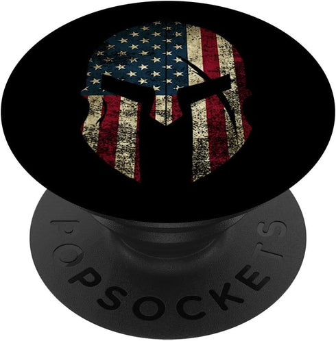 Spartan Helmet American Flag PopSockets Adhesive PopGrip...