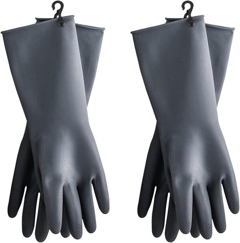 HOMSSEM Dishwashing Gloves with Hanging Hooks 2Pairs of Dish Gloves Latex Navy, Gray Rubber Gloves for Cleaning...