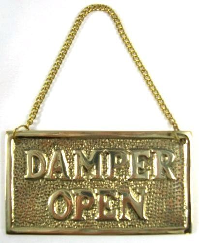 Hanging Solid Brass Fireplace Damper Open Closed Sign...