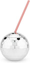 Blush Silver Disco Ball Cup with Straws for Parties - 16 Ounce Cute Sparkly Glitter Cocktail Disco Ball Drink Tumbler, Party Supplies...